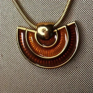 Napier Signed mod brown amber rust colors rare gold with enamel color necklacee